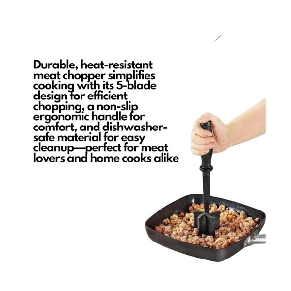 Hachoir à viande en nylon - 5 coins - Pour le bœuf haché ou haché - Résistant à la chaleur - Anti-adhésif - Facile à nettoyer
