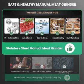 Huanyu Hachoir à viande manuel Hachoir à viande en acier inoxydable avec farceur à saucisses Hachoir à viande lavable à la ma