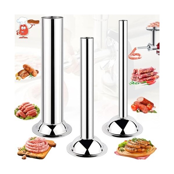 dcas 3 Pièces 5 Hachoir à Viande Tube Saucisse, Inoxydable Farce à Saucisse Tubes, Tube Saucisse, Entonnoir Tubes Pour Saucis