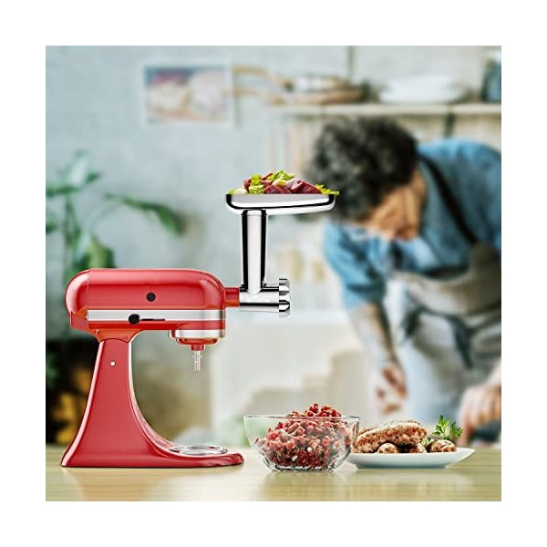GVODE Acier Inoxydable Hachoir à Viande pour KitchenAid Robot Pâtissier, y Compris le Remplisseur de Saucisses, Parfait Acces