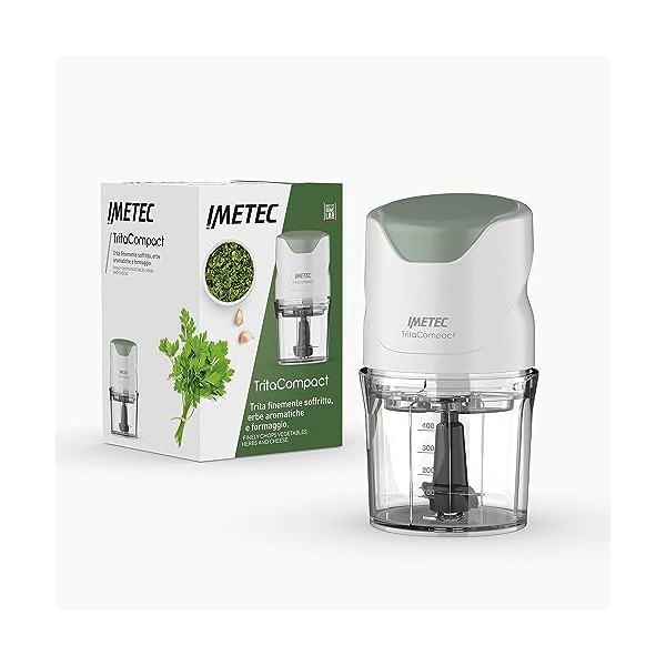 Imetec Tritacompact Hachoir Électrique, Lames en Acier Inoxydable, Capacité du Conteneur 400 ml, Fonctionnement sous Pression