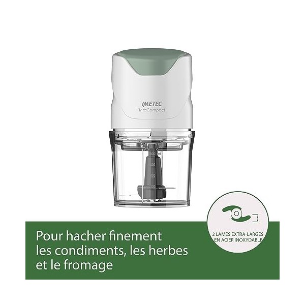 Imetec Tritacompact Hachoir Électrique, Lames en Acier Inoxydable, Capacité du Conteneur 400 ml, Fonctionnement sous Pression
