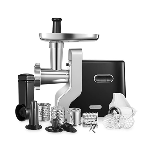 HOUSNAT 5 en1 Multifonctions Hachoir à Viande Électrique Professionnel avec 3 Plaques de Broyage en Acier Inoxydable, 2300WMa