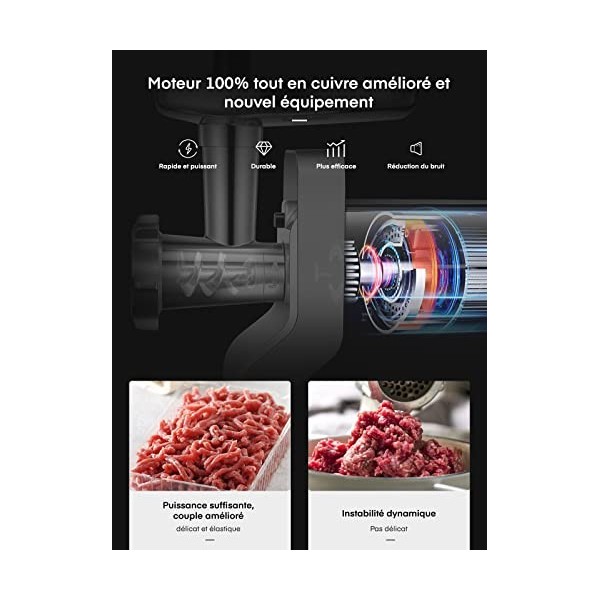 HOUSNAT 5 en1 Multifonctions Hachoir à Viande Électrique Professionnel avec 3 Plaques de Broyage en Acier Inoxydable, 2300WMa