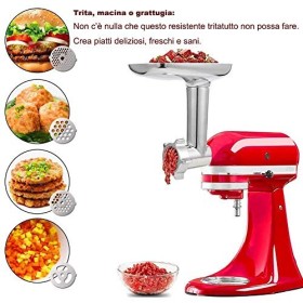 Italdos Hachoir à Viande compatible pour Kitchenaid Accessoires Tuyaux de Remplissage pour Saucisses avec 4 Disques - Accesso