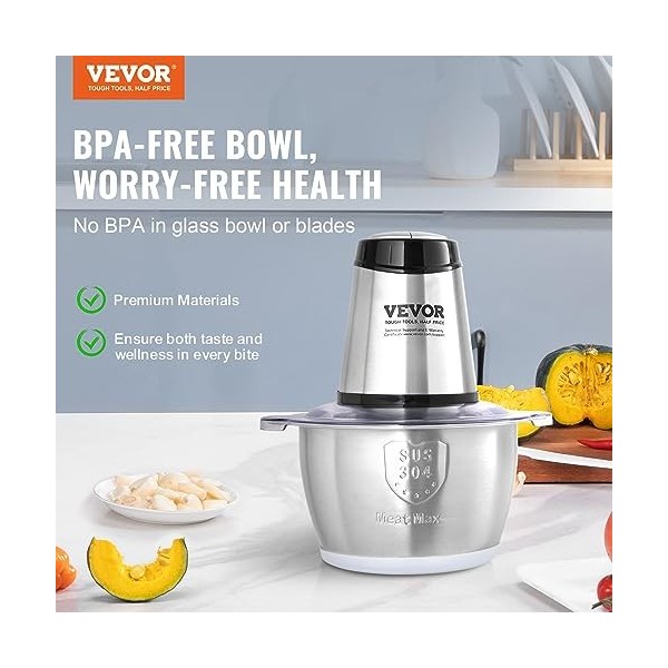 VEVOR Hachoir Électrique Multifonctionnel 400 W Hachoir à Viande avec Bol Inox 2 L 8 Tasses Lame Inox à 4 Ailettes Multi Moul