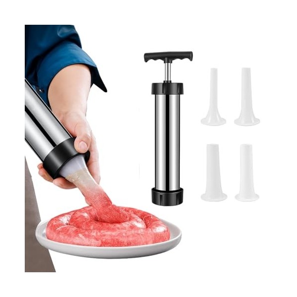 Poussoir à Saucisses Manuel, Smavles Machine à Saucisses, Remplissage de Saucisses,Pratique Machine à saucisses et 4 Rempliss...