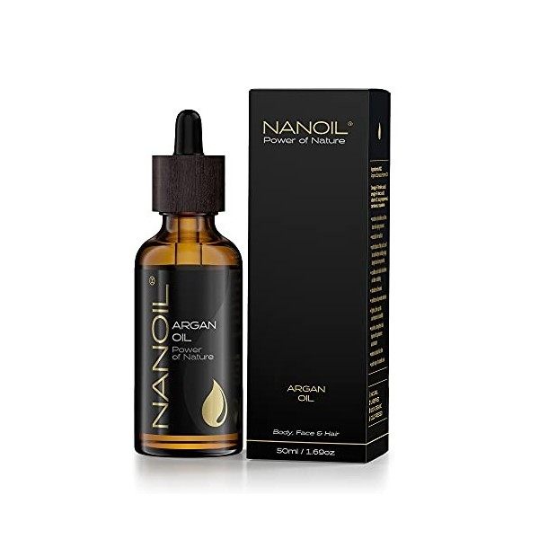 Huile d’Argan Nanoil Argan Oil 50ml – Huile d’argan naturelle, pressée à froid et non-raffinée pour les soins du visage, du c