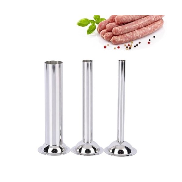 3PCS Tube de Saucisse, Tube de remplissage de saucisses pour hachoir à viande, Entonnoir Saucisse en Acier Inoxydable, 12/19/