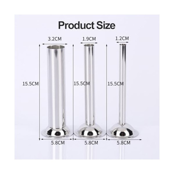 3PCS Tube de Saucisse, Tube de remplissage de saucisses pour hachoir à viande, Entonnoir Saucisse en Acier Inoxydable, 12/19/
