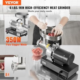 VEVOR Hachoir à Viande Électrique Capacité 2,7 kg/min, Hachoir Électrique Commercial de Comptoir, Poussoir à Saucisses en Aci