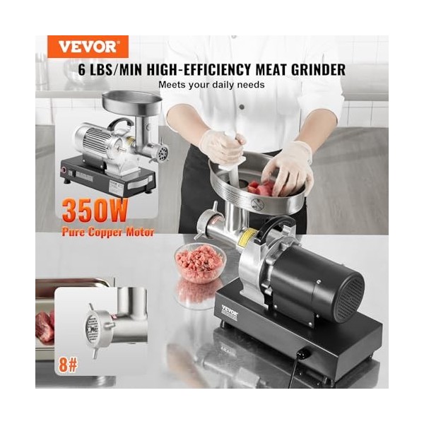 VEVOR Hachoir à Viande Électrique Capacité 2,7 kg/min, Hachoir Électrique Commercial de Comptoir, Poussoir à Saucisses en Aci