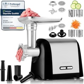 ZEEGMA Molen Chef hachoir electrique à viande 1900W avec 3 plaque de meulage en acier inoxydable, 3 kg/min, machine à sauciss
