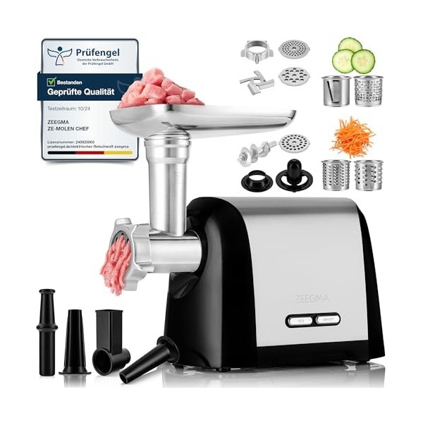ZEEGMA Molen Chef hachoir electrique à viande 1900W avec 3 plaque de meulage en acier inoxydable, 3 kg/min, machine à sauciss