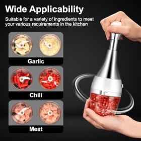 Hachoir Manuel pour Aliments, Hachoir Légumes à Pression Manuelle, Coupe Oignons avec 3 Lames en Acier Inoxydable, Hachoir po