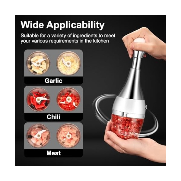 Hachoir Manuel pour Aliments, Hachoir Légumes à Pression Manuelle, Coupe Oignons avec 3 Lames en Acier Inoxydable, Hachoir po