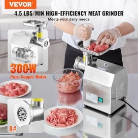 VEVOR Hachoir à Viande Électrique Commercial Capacité 2 kg/min, Hachoir Électrique de Comptoir, Poussoir à Saucisses avec Lam