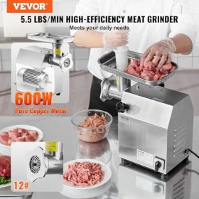 VEVOR Hachoir à Viande Électrique Capacité 2,5 kg/min, Hachoir Électrique de Comptoir, Poussoir à Saucisses en Inox, avec Lam