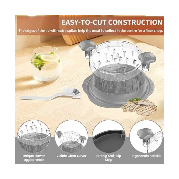 Broyeur de poulet visible avec brosse, grande machine à déchiqueter la viande, poignée ergonomique, antidérapant, résistant à