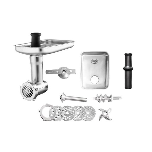 Kitty Professional Hachoir à viande en acier inoxydable pour robot de cusine avec disques perforés, couteau hachoir, tube de 