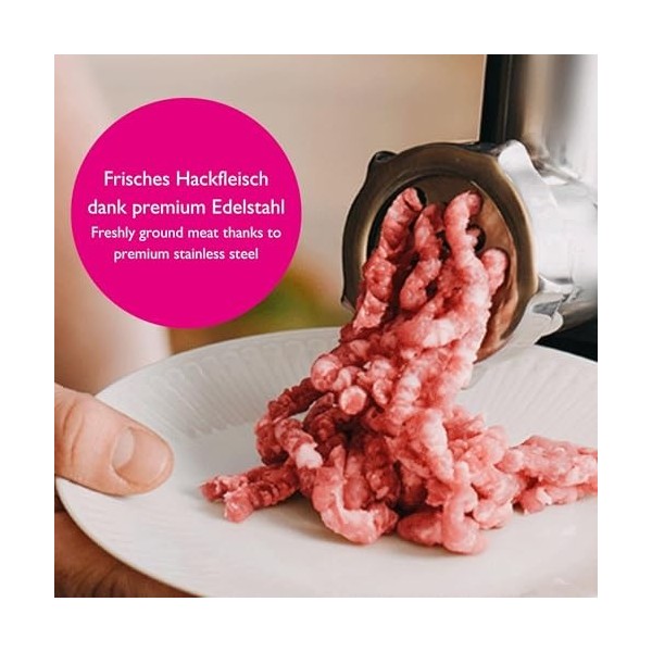 Kitty Professional Hachoir à viande en acier inoxydable pour robot de cusine avec disques perforés, couteau hachoir, tube de 