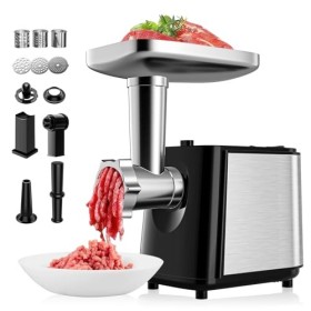 Helangel 3 en 1 Hachoir a viande electrique, Hachoir Viandeavec 3 lames à légumes et 3 plaques de broyage, machine à saucisse