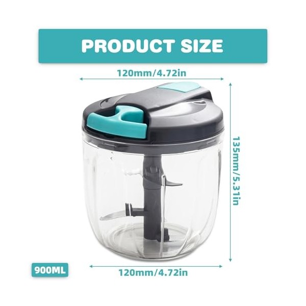 Hachoir à oignons, 900 ml, hachoir à légumes, hachoir manuel pour salade, viande, ail, noix, fruits, herbes, accessoires de c