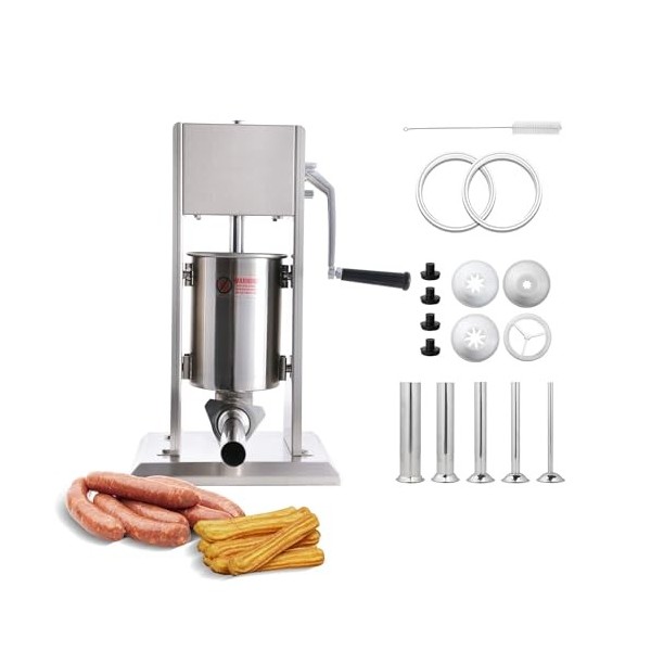 HAKKA BROTHERS Hakka Machine à remplir de saucisses verticales en acier inoxydable à 2 vitesses avec cinq tubes et churros, m