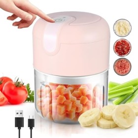 Jasfyee Hachoir Électrique 250ML, Mini Hachoir Coupe Oignon Automatique Acier Inoxydable 3 Lames, Hachoir Automatique Hachoir