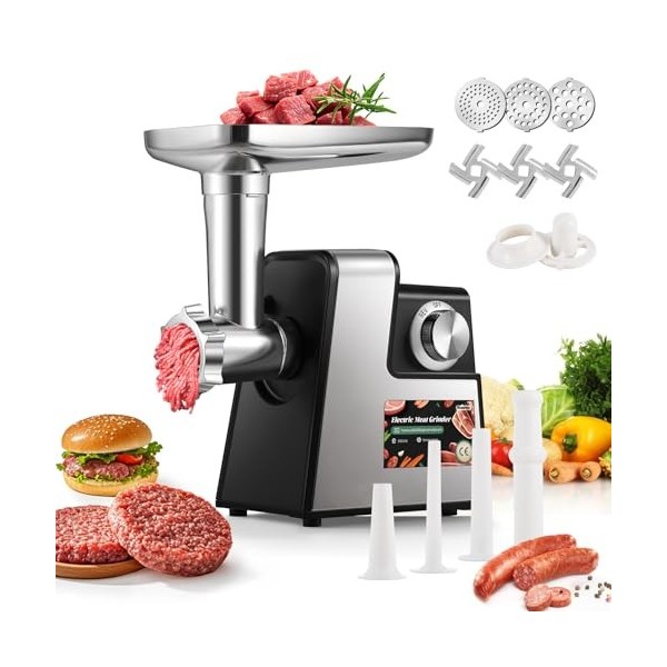 Huanyu Hachoir Électrique Hachoir a Viande Electrique Multi-fonctions Hachoir a Viande avec Poussoir a Saucisse Hachoir Élect