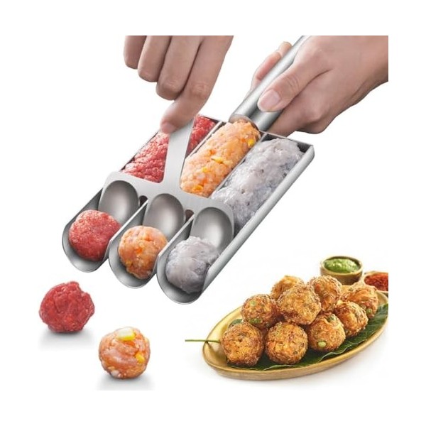 SkyJoy®fleischbällchen Former.Krokettenmaschine aus Edelstahl 304 mit Löffel, Krokettenlöffelmaschine.Küche 3 Kanal Frikadell