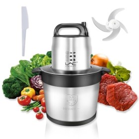Hachoir à viande de grande capacité de 8 L, hachoir à légumes avec bol en acier inoxydable 1200 W, 2 vitesses, 4 lames à deux