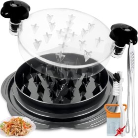 Déchiqueteuse de poulet avec couvercle transparent et base antidérapante, 25 cm avec brosse et support pour trancheuse doign