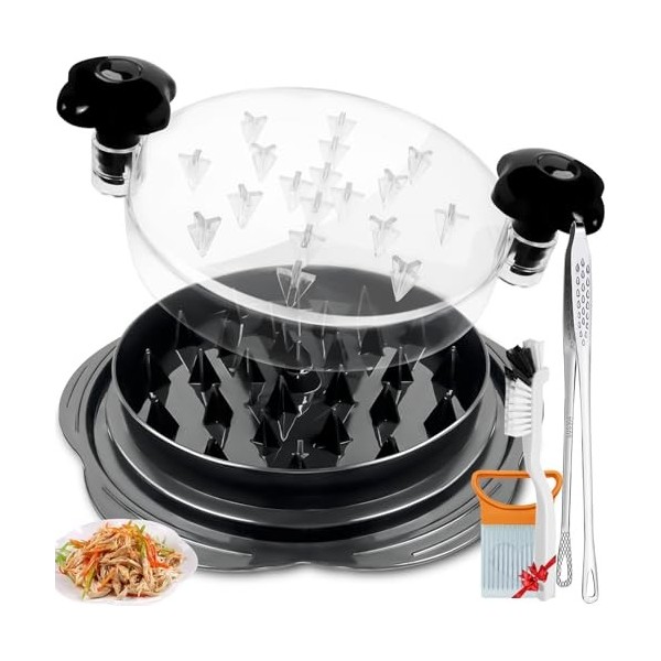 Déchiqueteuse de poulet avec couvercle transparent et base antidérapante, 25 cm avec brosse et support pour trancheuse doign