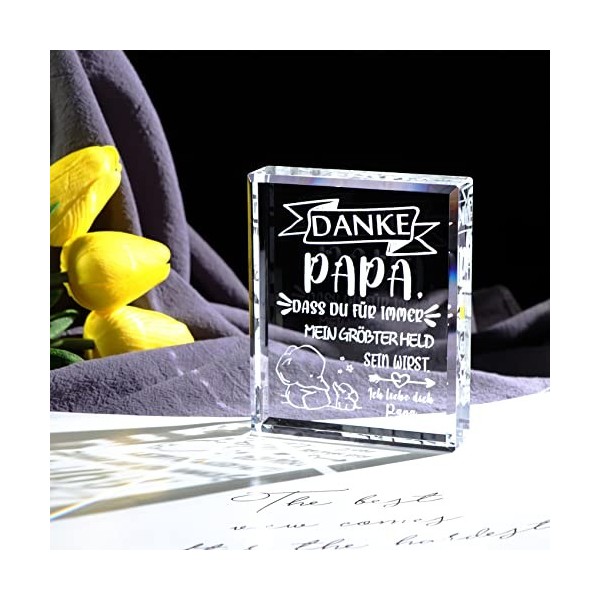 Cube en cristal pour papa - Plaque avec inscription « Bester Papa » - Cadeau danniversaire pour papa, papa, papa, tout le te