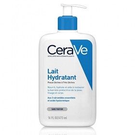 CeraVe Lait Hydratant | 473ml | Crème Hydratante 24h Nourrissante à lAcide Hyaluronique Corps & Visage pour Peaux Sèches à T