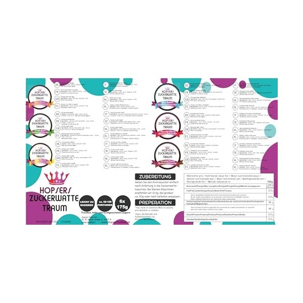 Hopser Food Fun Sucre à barbe à papa dans un bocal en verre pour machine à barbe à papa avec 50 bâtons de barbe à papa | Sucr