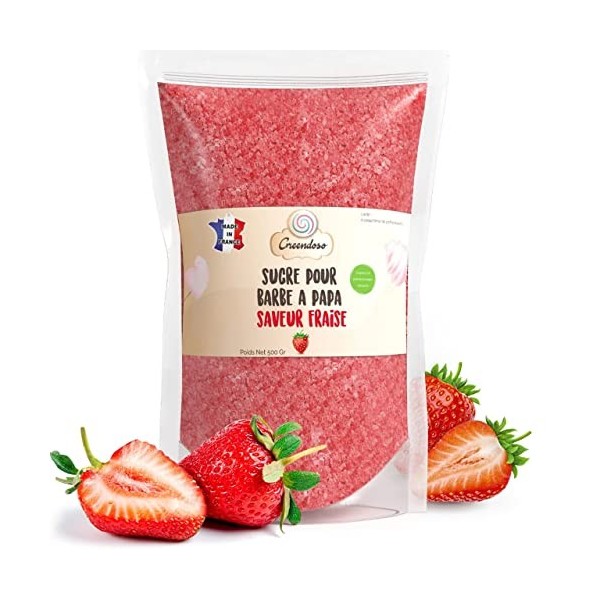 GREENDOSO® Sucre Barbe à Papa pour Machine 500 Gr – Goût Fraise – Arôme & Colorant Naturel.