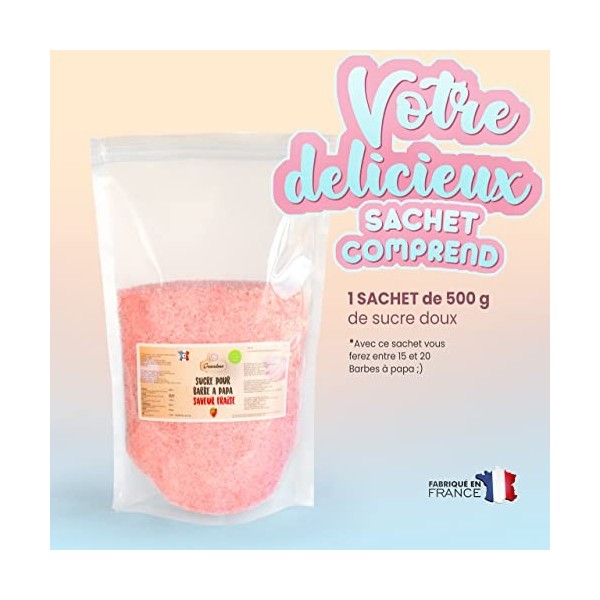 GREENDOSO® Sucre Barbe à Papa pour Machine 500 Gr – Goût Fraise – Arôme & Colorant Naturel.