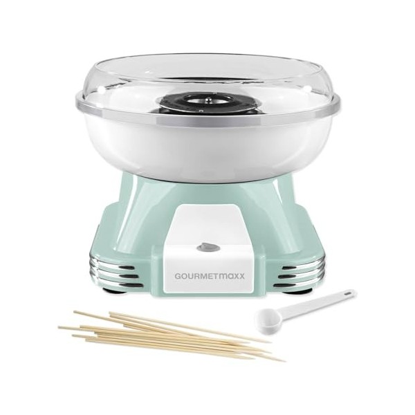 GOURMETmaxx Machine à barbe à papa pour la maison | Loriginal avec 10 bâtonnets & cuillère doseuse au design rétro nostalgiq