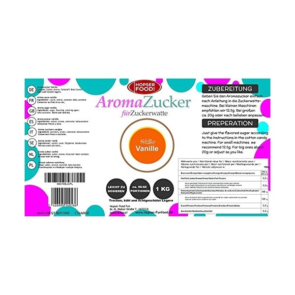 Hopser Food Fun barbe à papa Colorful | Fraise, Cerise, Cola, Vanille, Barbe à papa bleue Vanille ,1 KG Sucre coloré