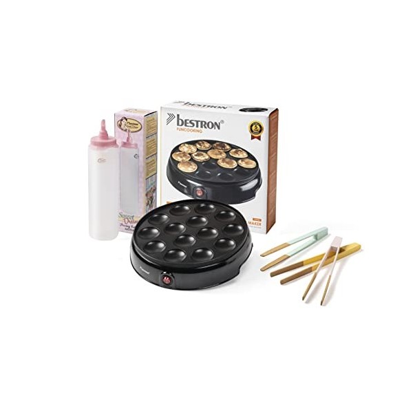 Bestron Poffertjesmaker - Kit économique avec bouteille à pâte et 3 pinces de service - Idéal pour Noël, Pâques ou anniversai