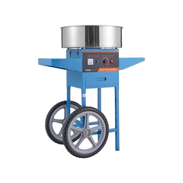 VBENLEM Machine à Barbe à Papa Professionnelle avec Chariot 1000 W Appareil à Barbe à Papa Commercial 6 PCs/min Bol en Inox A