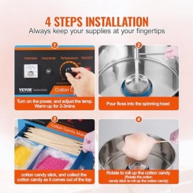 VBENLEM Machine à Barbe à Papa Professionnelle avec Chariot 1000 W Appareil à Barbe à Papa Commercial 6 PCs/min Bol en Inox A