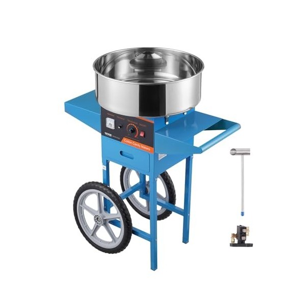 VEVOR Machine à barbe à papa électrique avec chariot, 1000 W, appareil à sucre commercial avec bol en acier inox et cuillère 