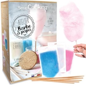 ScrapCooking - Kit Atelier Barbe à Papa - Avec 3 Préparations Sucre Barbe à Papa & 15 Bâtonnets - Saveur Cola & Barbe à Papa 