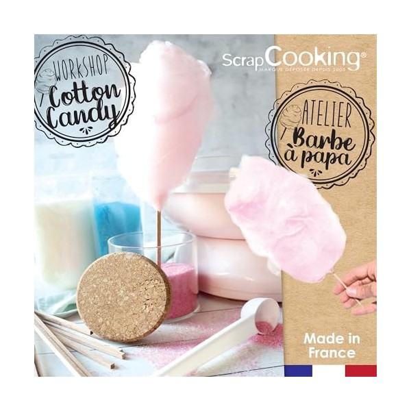 ScrapCooking - Kit Atelier Barbe à Papa - Avec 3 Préparations Sucre Barbe à Papa & 15 Bâtonnets - Saveur Cola & Barbe à Papa 