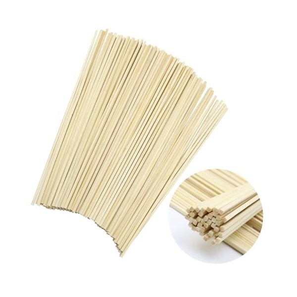 MIPIACE 100 Pièces Bâtons de Bambou 30cm x 4mm x 4mm Baton Barbe a Papa Baguette Bois Naturel Bâtonnets en Bois Carré Pour Br