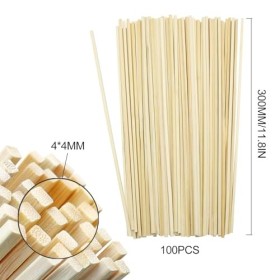MIPIACE 100 Pièces Bâtons de Bambou 30cm x 4mm x 4mm Baton Barbe a Papa Baguette Bois Naturel Bâtonnets en Bois Carré Pour Br