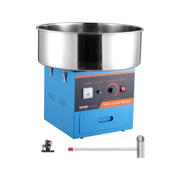 VEVOR Machine à barbe à papa électrique, 1000 W appareil à barbe à papa commercial avec bol en acier inox, cuillère à sucre e